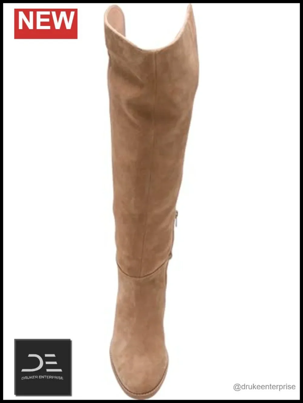 Lucky Brand Borah Studded Knee High Suede Boots Stacked Heel Almond Toe Zip
